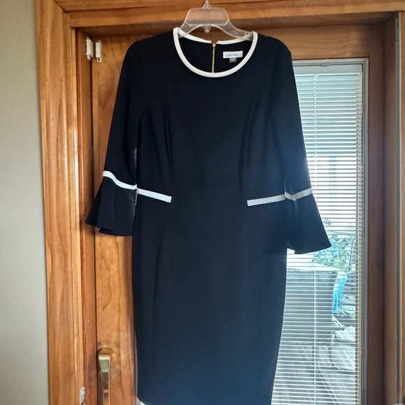 Calvin Klein Long Sleeve Black Dress with White Trim - Picture 9 of 10